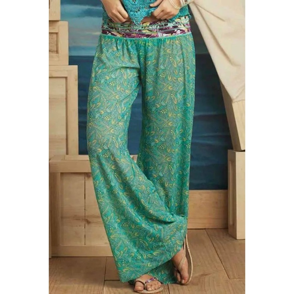 Maaji Womens Teal Green Tropical Leaf Print Wide Leg Mesh Lounge Pants Size S